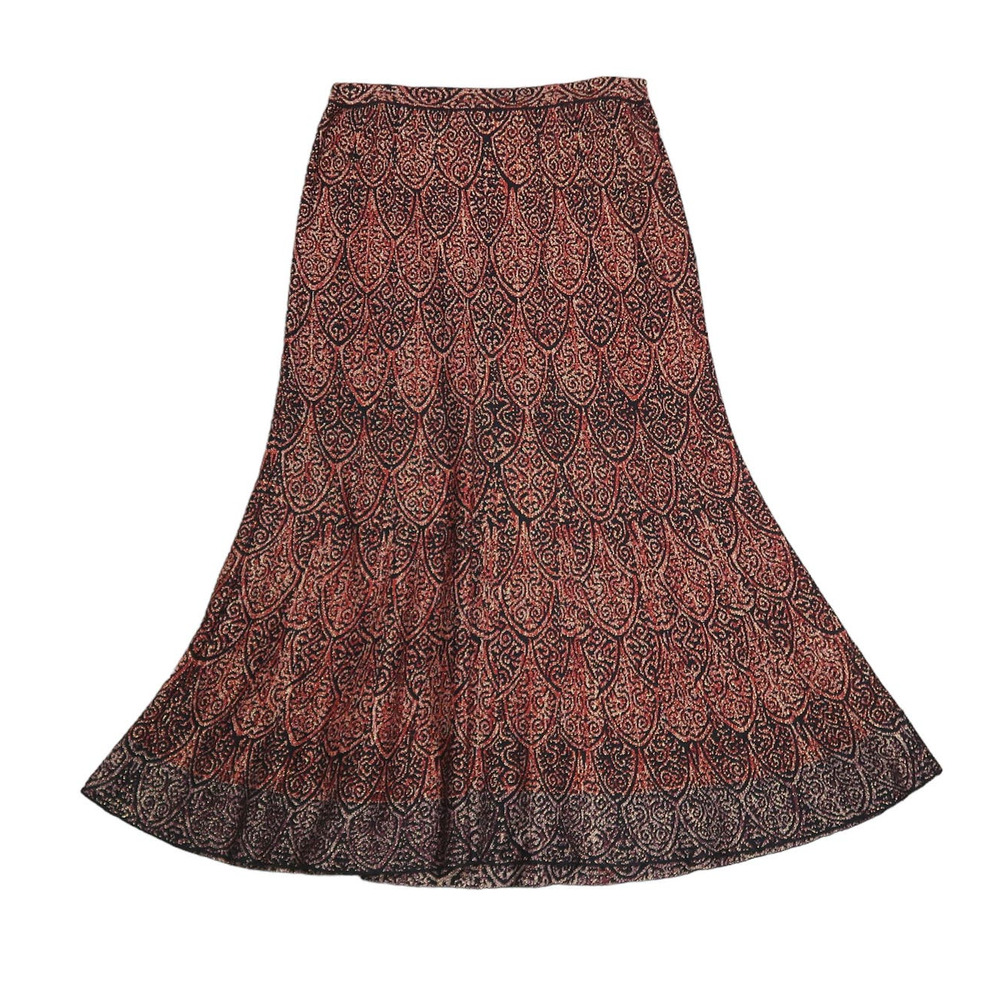 Peruvian Connection black red gold metallic knit sweater maxi skirt M - Picture 1 of 5